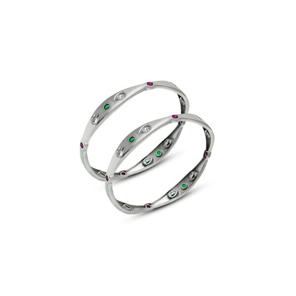 Silver Bangles With 'White Drops' Gems