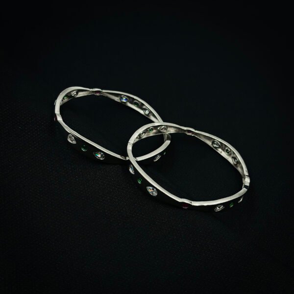 Silver Bangles With 'White Drops' Gems - Image 3