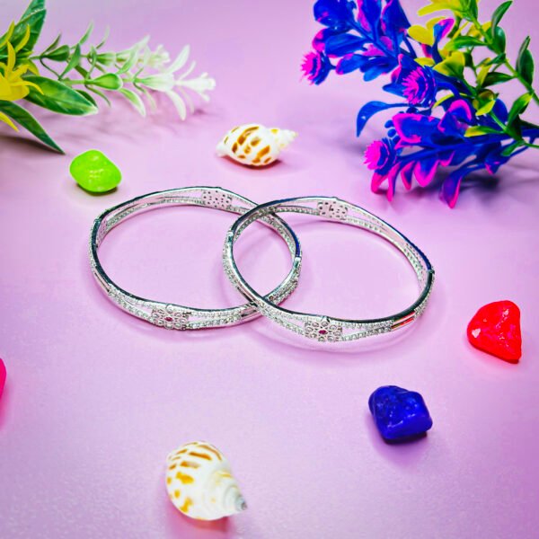 Silver Bangles for women with flower design - Image 2